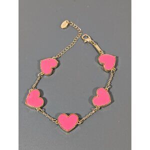 CDD Pink Heart Bezel Gold Tone Chain‎ Bracelet 8.5"
